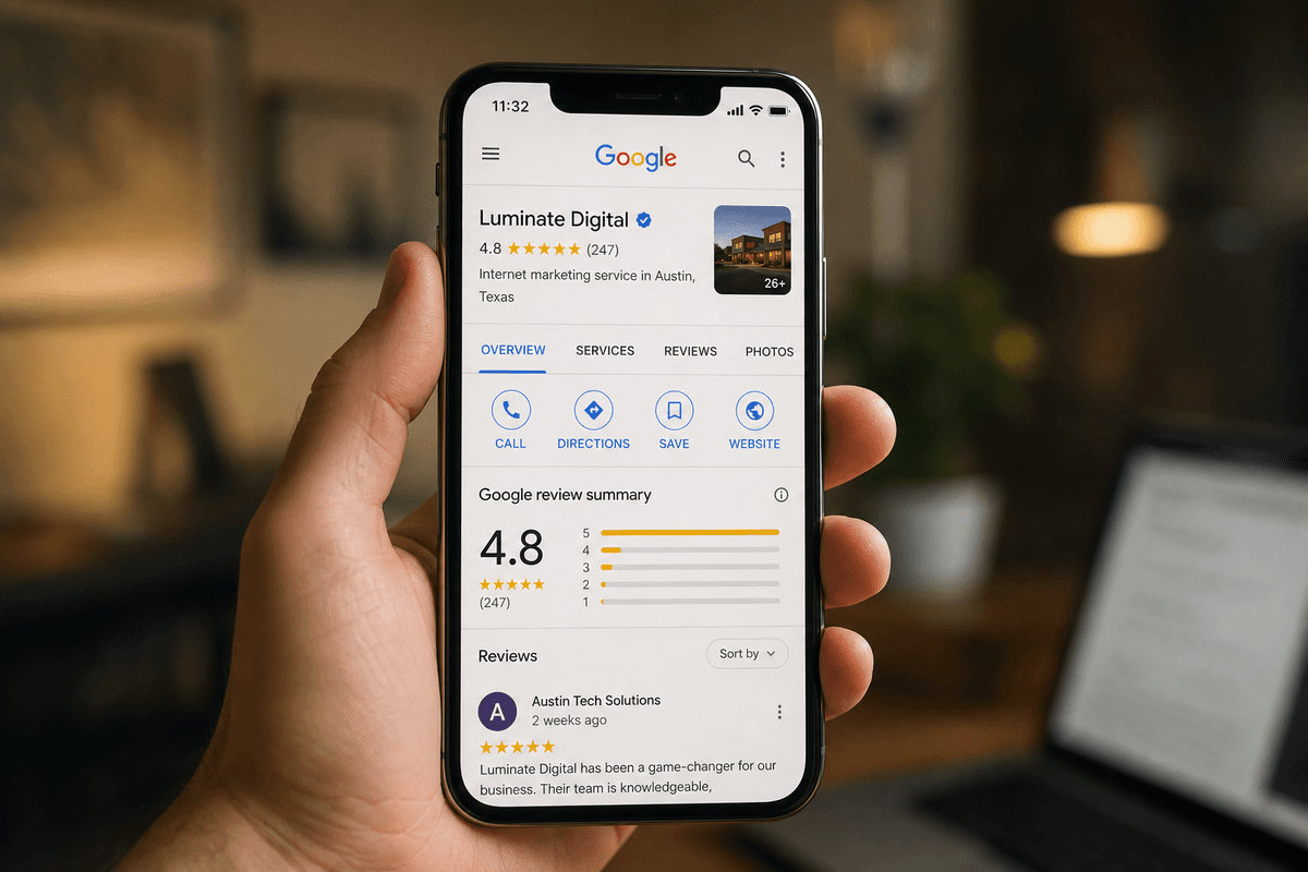 Phone displaying Google reviews